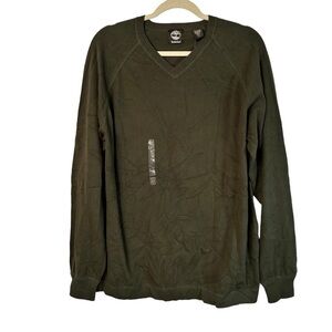 Timberland Knit Sweater Size Large V-Neck Green Casual Long Sleeved Layers Cozy
